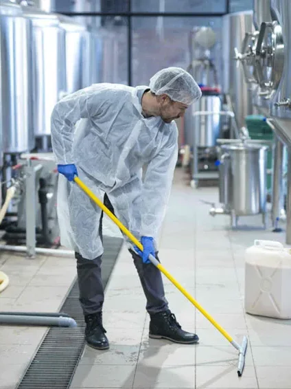 Mopping a commercial kitchen floor